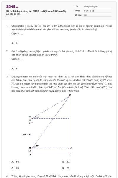 Đề thi Đánh giá năng lực ĐHQG Hà Nội form 2025 có đáp án (Đề số 30)