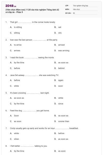 (Viên chức Mầm non) 1128 câu trắc nghiệm Tiếng Anh A2 có đáp án - Phần 9