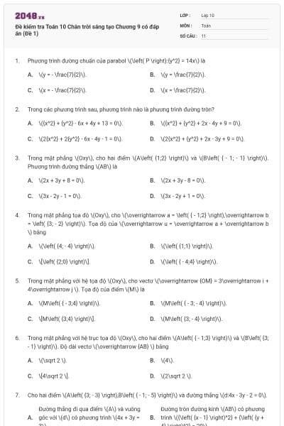 Đề kiểm tra Toán 10 Chân trời sáng tạo Chương 9 có đáp án (Đề 1)
