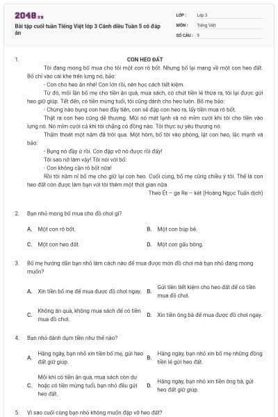 Bài tập cuối tuần Tiếng Việt lớp 3 Cánh diều Tuần 5 có đáp án