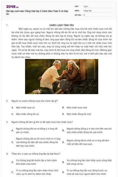 Bài tập cuối tuần Tiếng Việt lớp 3 Cánh diều Tuần 9 có đáp án