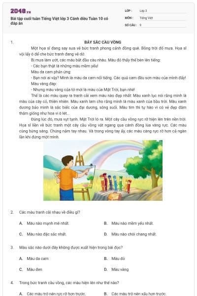 Bài tập cuối tuần Tiếng Việt lớp 3 Cánh diều Tuần 10 có đáp án