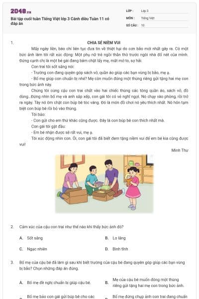 Bài tập cuối tuần Tiếng Việt lớp 3 Cánh diều Tuần 11 có đáp án