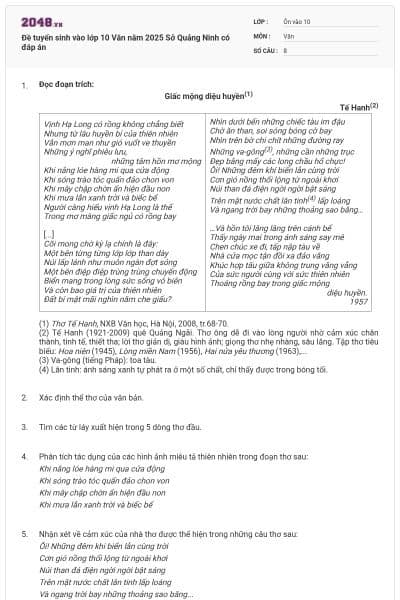 Đề tuyển sinh vào lớp 10 Văn năm 2025 Sở Quảng Ninh có đáp án