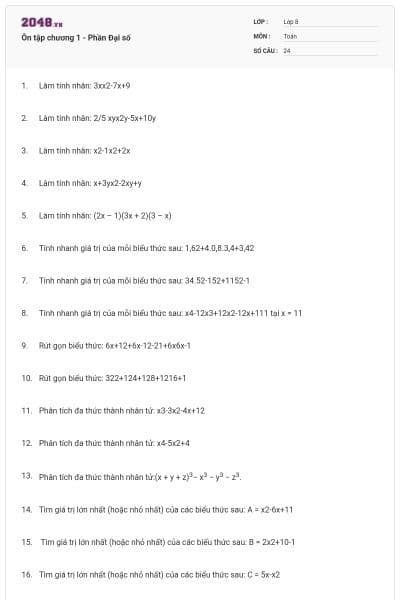 Ôn tập chương 1 - Phần Đại số