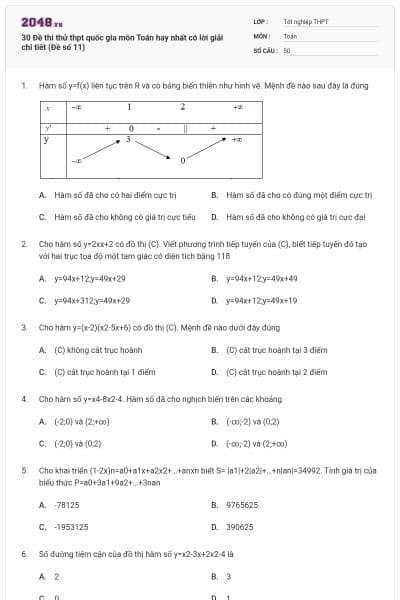 30 Đề thi thử thpt quốc gia môn Toán hay nhất có lời giải chi tiết (Đề số 11)