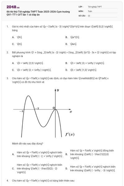 Đề thi thử Tốt nghiệp THPT Toán 2025-2026 Cụm trường QV1-TT1-LVT lần 1 có đáp án