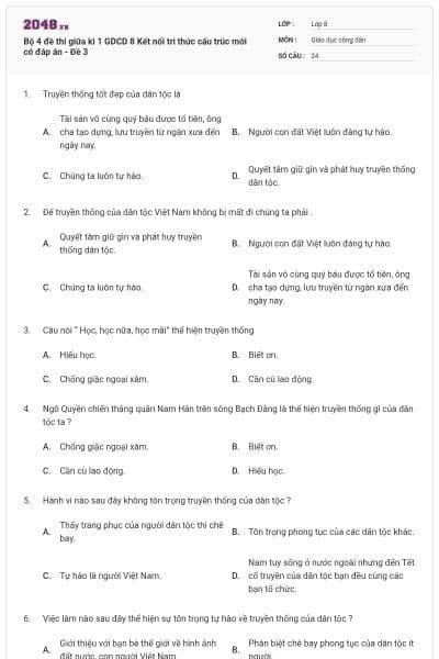 Bộ 4 đề thi giữa kì 1 GDCD 8 Kết nối tri thức cấu trúc mới có đáp án - Đề 3