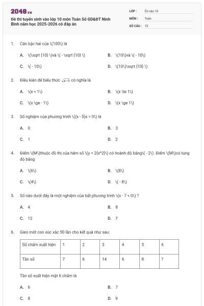 Đề thi tuyển sinh vào lớp 10 môn Toán Sở GD&ĐT Ninh Bình năm học 2025-2026 có đáp án