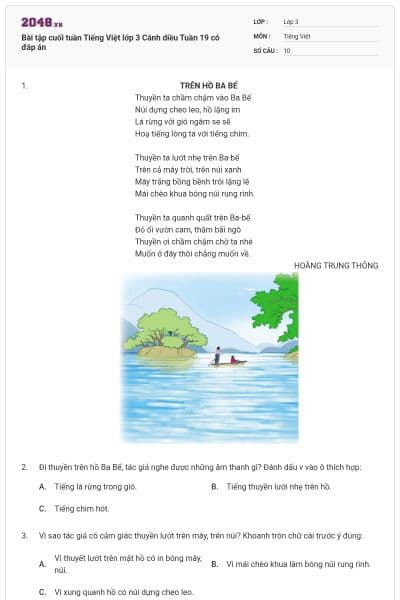 Bài tập cuối tuần Tiếng Việt lớp 3 Cánh diều Tuần 19 có đáp án