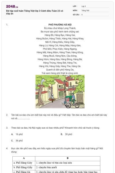 Bài tập cuối tuần Tiếng Việt lớp 3 Cánh diều Tuần 23 có đáp án