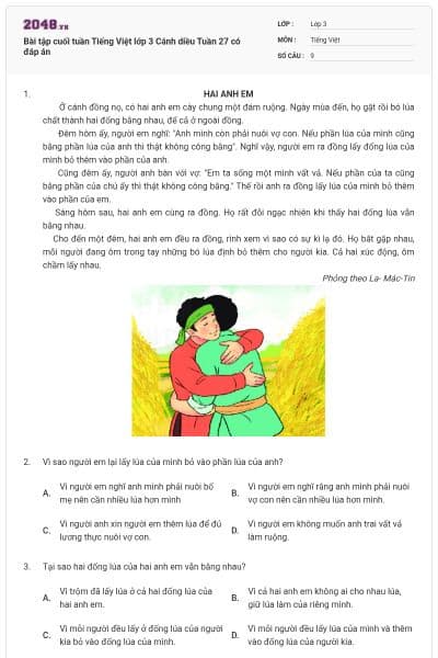 Bài tập cuối tuần Tiếng Việt lớp 3 Cánh diều Tuần 27 có đáp án