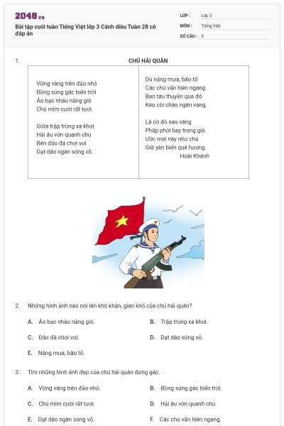 Bài tập cuối tuần Tiếng Việt lớp 3 Cánh diều Tuần 28 có đáp án