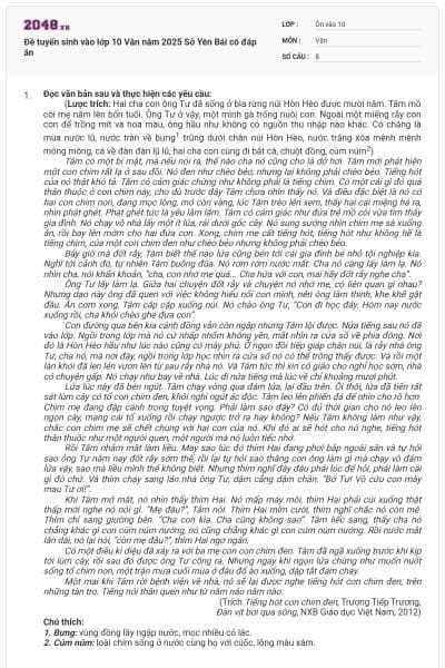 Đề tuyển sinh vào lớp 10 Văn năm 2025 Sở Yên Bái có đáp án