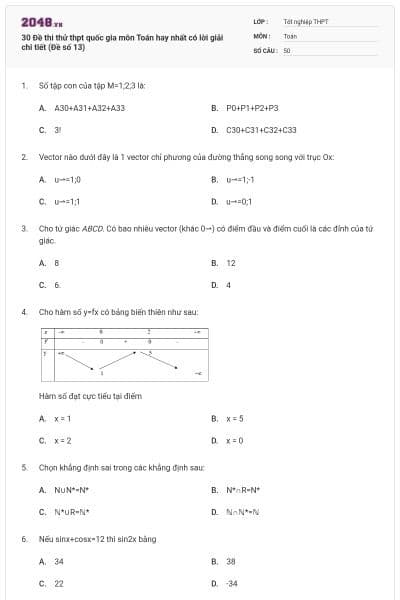 30 Đề thi thử thpt quốc gia môn Toán hay nhất có lời giải chi tiết (Đề số 13)