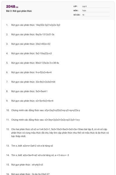 Bài 3: Rút gọn phân thức