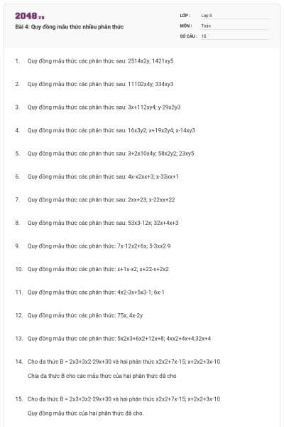 Bài 4: Quy đồng mẫu thức nhiều phân thức