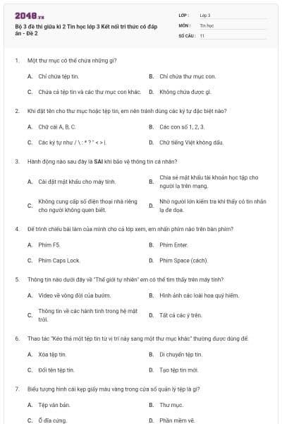 Bộ 3 đề thi giữa kì 2 Tin học lớp 3 Kết nối tri thức có đáp án - Đề 2