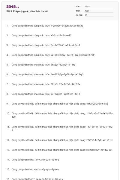 Bài 5: Phép cộng các phân thức đại số