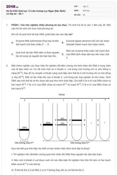 Đề thi HSG Sinh học 12 Liên trường Lục Ngạn (Bắc Ninh) có đáp án - Đề 1