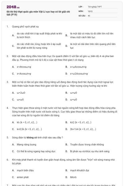 Đề thi thử thpt quốc gia môn Vật Lí cực hay có lời giải chi tiết (P19)