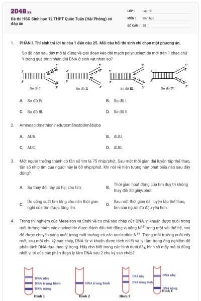 Đề thi HSG Sinh học 12 THPT Quốc Tuấn (Hải Phòng) có đáp án