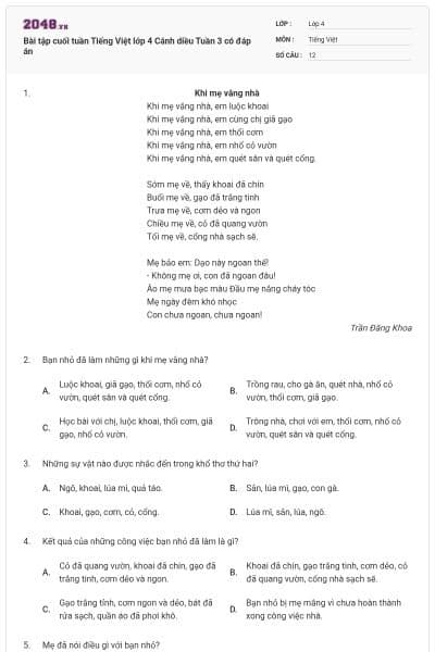 Bài tập cuối tuần Tiếng Việt lớp 4 Cánh diều Tuần 3 có đáp án