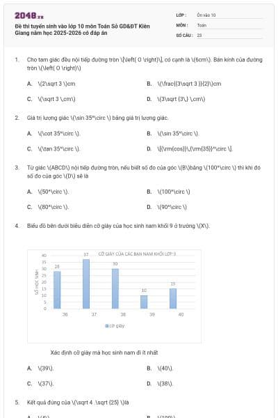 Đề thi tuyển sinh vào lớp 10 môn Toán Sở GD&ĐT Kiên Giang năm học 2025-2026 có đáp án