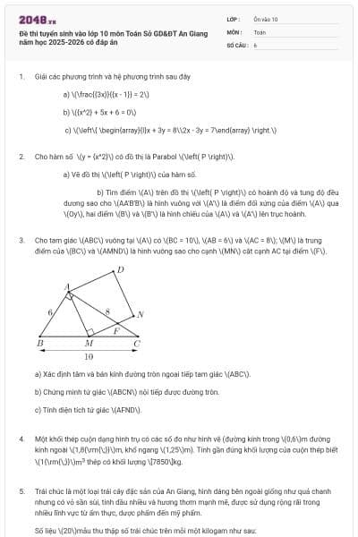 Đề thi tuyển sinh vào lớp 10 môn Toán Sở GD&ĐT An Giang năm học 2025-2026 có đáp án