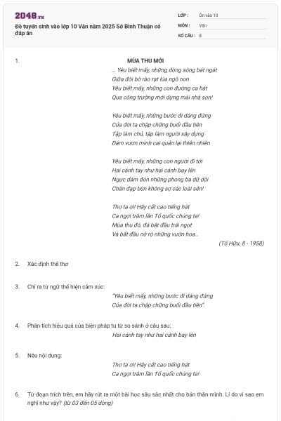 Đề tuyển sinh vào lớp 10 Văn năm 2025 Sở Bình Thuận có đáp án