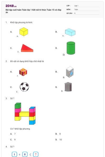 Bài tập cuối tuần Toán lớp 1 Kết nối tri thức Tuần 15 có đáp án