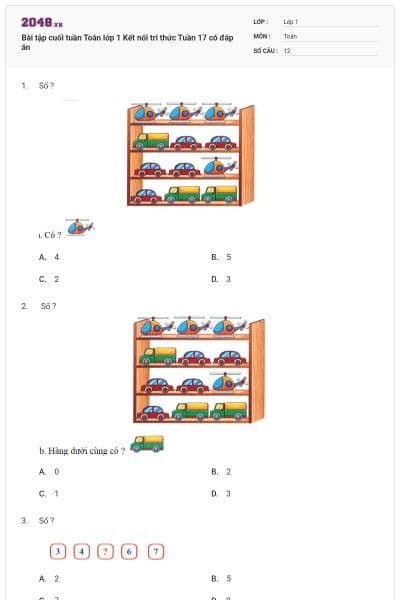 Bài tập cuối tuần Toán lớp 1 Kết nối tri thức Tuần 17 có đáp án