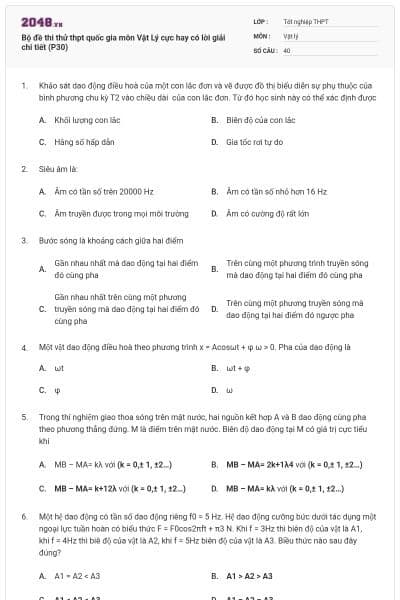 Bộ đề thi thử thpt quốc gia môn Vật Lý cực hay có lời giải chi tiết (P30)