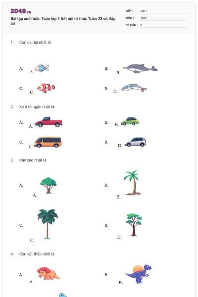 Bài tập cuối tuần Toán lớp 1 Kết nối tri thức Tuần 23 có đáp án