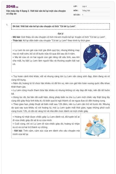 Văn mẫu lớp 4 Dạng 2. Viết bài văn kể lại một câu chuyện có đáp án