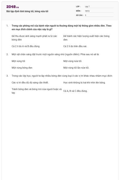 Bài tập định tính bóng tối, bóng nửa tối