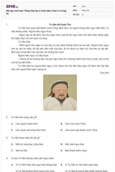 Bài tập cuối tuần Tiếng Việt lớp 4 Cánh diều Tuần 5 có đáp án