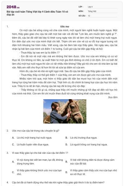 Bài tập cuối tuần Tiếng Việt lớp 4 Cánh diều Tuần 10 có đáp án