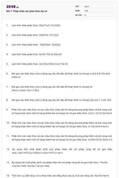 Bài 7: Phép nhân các phân thức đại số