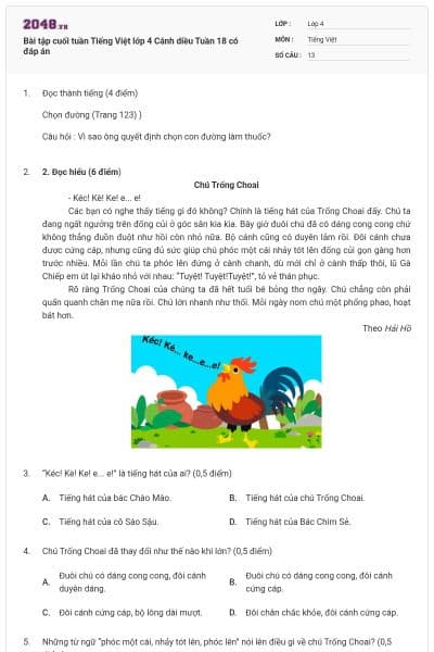 Bài tập cuối tuần Tiếng Việt lớp 4 Cánh diều Tuần 18 có đáp án