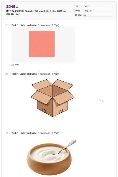 Bộ 3 đề thi KSCL đầu năm Tiếng Anh lớp 3 năm 2025 có đáp án - Đề 1