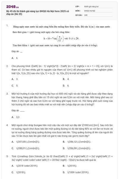 Bộ 45 đề thi Đánh giá năng lực ĐHQG Hà Nội form 2025 có đáp án (Đề 35)