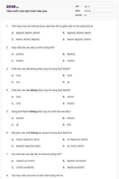 TÍNH CHẤT CỦA HỢP CHẤT KIM LOẠI