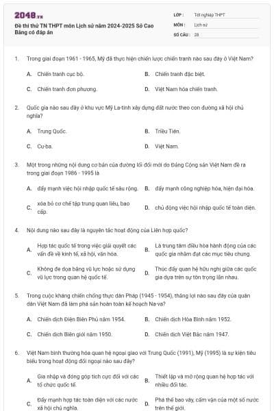 Đề thi thử TN THPT môn Lịch sử năm 2024-2025 Sở Cao Bằng có đáp án