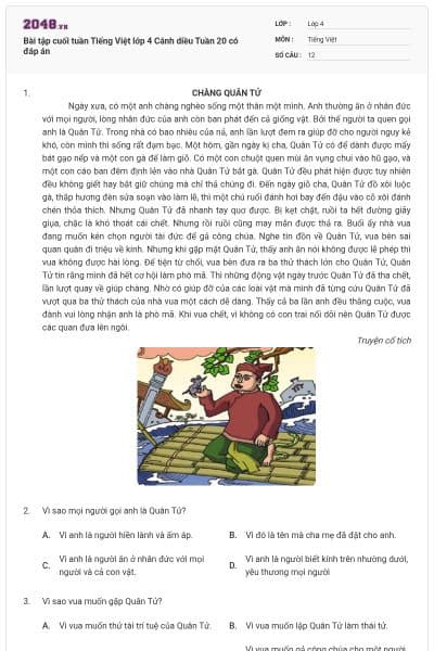 Bài tập cuối tuần Tiếng Việt lớp 4 Cánh diều Tuần 20 có đáp án