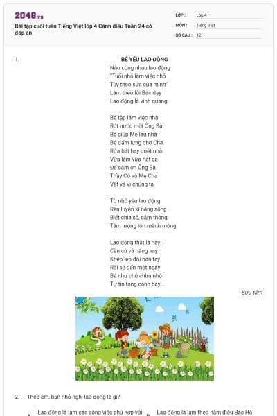 Bài tập cuối tuần Tiếng Việt lớp 4 Cánh diều Tuần 24 có đáp án