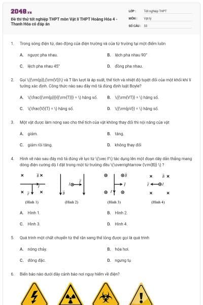 Đề thi thử tốt nghiệp THPT môn Vật lí THPT Hoằng Hóa 4 - Thanh Hóa có đáp án