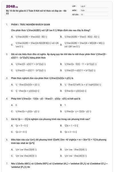 Bộ 10 đề thi giữa kì 2 Toán 8 Kết nối tri thức có đáp án - Đề 03