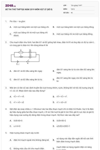 ĐỀ THI THỬ THPTQG NĂM 2019 MÔN VẬT LÝ (ĐỀ 8)