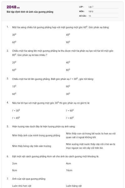 Bài tập định tính về ảnh của gương phẳng